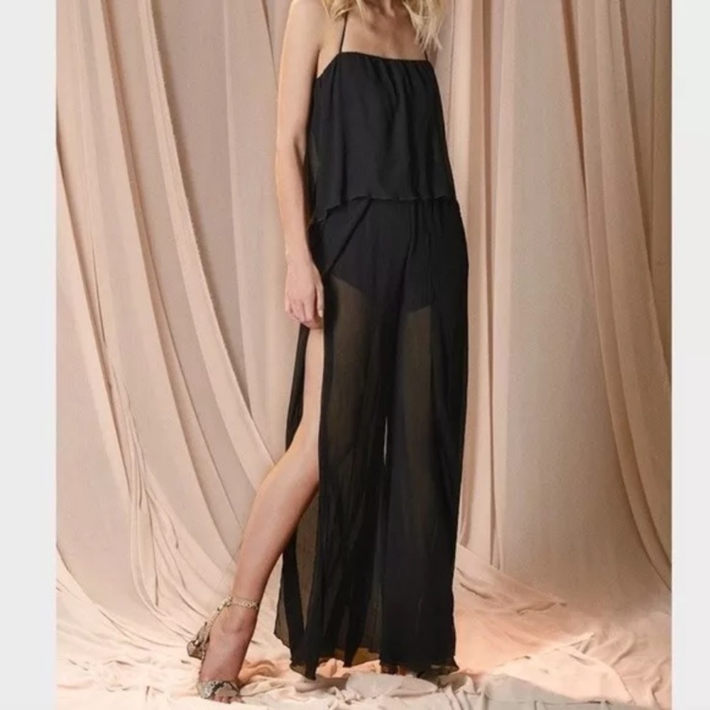 Sheer Black Wide-Leg Jumpsuit Pants